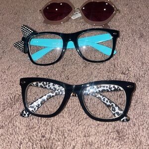 set of 3 glasses non prescription nerd clear lens and 1 sunglasses EUC